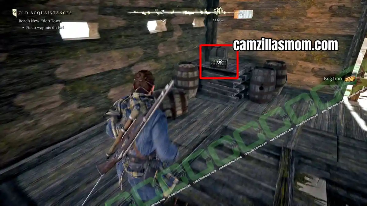 treasure-hunt-start-and-map-location-marshs-cache-note-and-sketch-mire-marshes-ghosts-of-new-eden Small chest on a table next to the Old Marsh Encampment campfire holding the Marshs Cache Note and Sketch in Banishers Ghosts of New Eden › camzillasmom.com