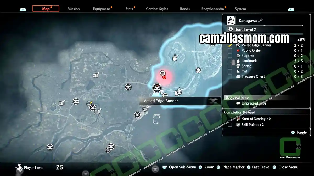 veiled-edge-banner-south-map-kanagawa-region-rise-of-the-ronin Veiled Edge Banner by the road at the Sodegaura border in Kanagawa on the Rise of the Ronin map › camzillasmom.com